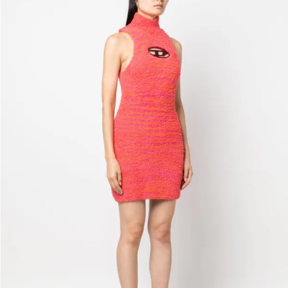 Diesel M Leros Logo-Plaque Towelling Dress Orange/Pink